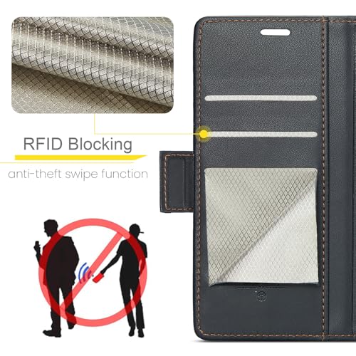 Phernykas Coque iPhone 17 Pro Max Noir Étui Portefeuille Wallet en Cuir PUProtection Antivol Folio Magnétique RFID